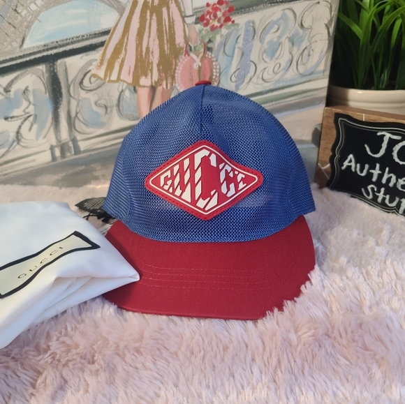 Gucci Baseball hat in Cotton Mesh Snapback unisex Cap, Blue/red - Picture 2 of 8